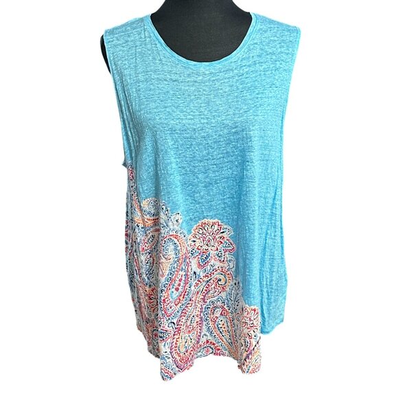 J. Jill Tank Size XL Blue Paisly Shirt 100% Linen Summer Love Linen Women - Picture 10 of 10